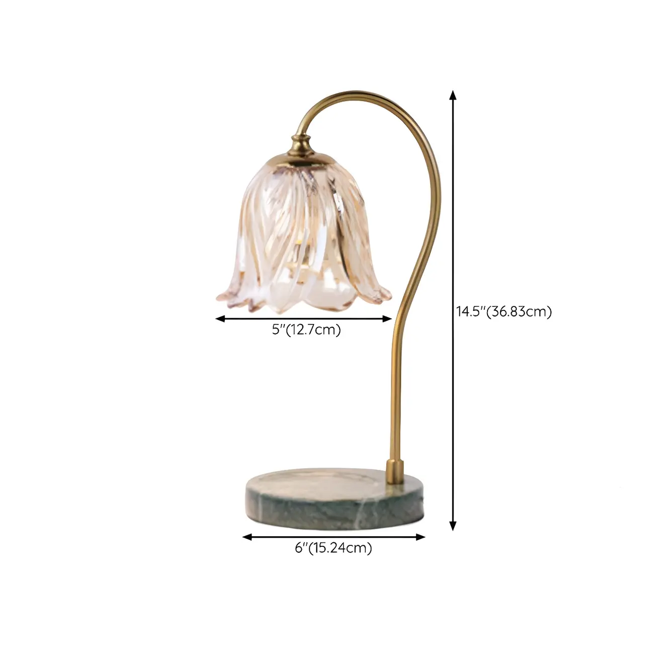 Elegant Glass Floral Bedside Lamp with Cup Holder Base #size