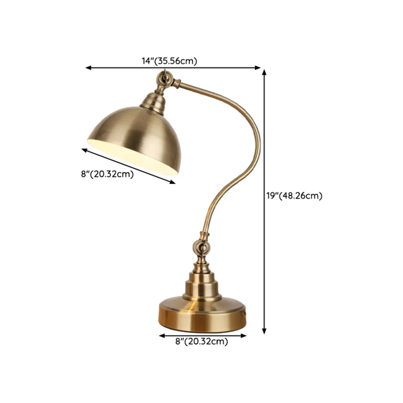 Antique Brass Arc Bowl Shade Table Lamp for Bedroom #size