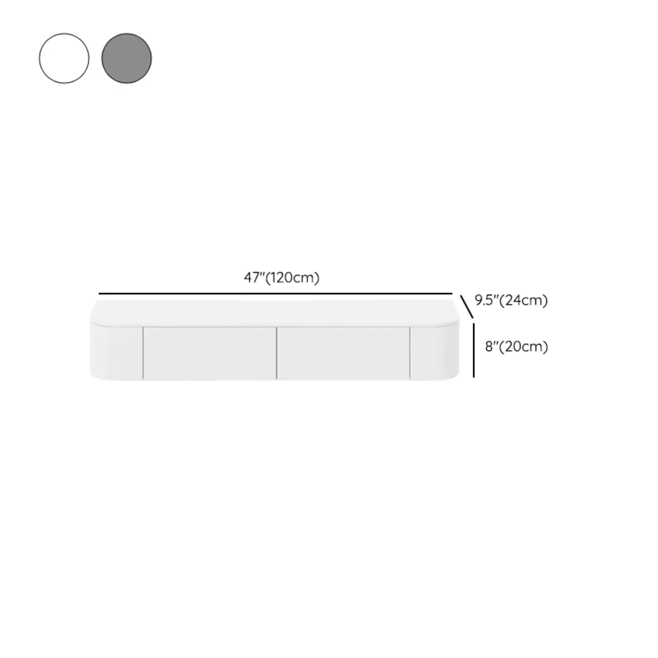 Rectangle White Solid Wood Floating TV Stand with Storage #size