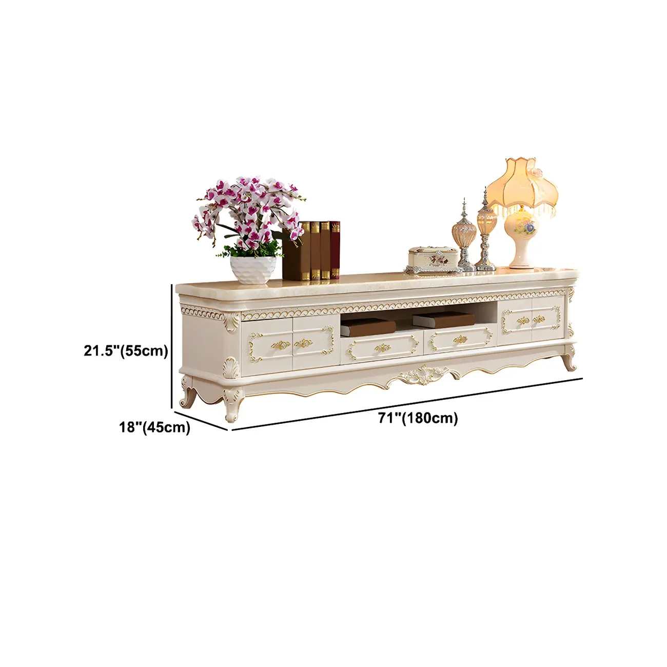 Glam Marble Top TV Stand with Drawers for Living Room #size