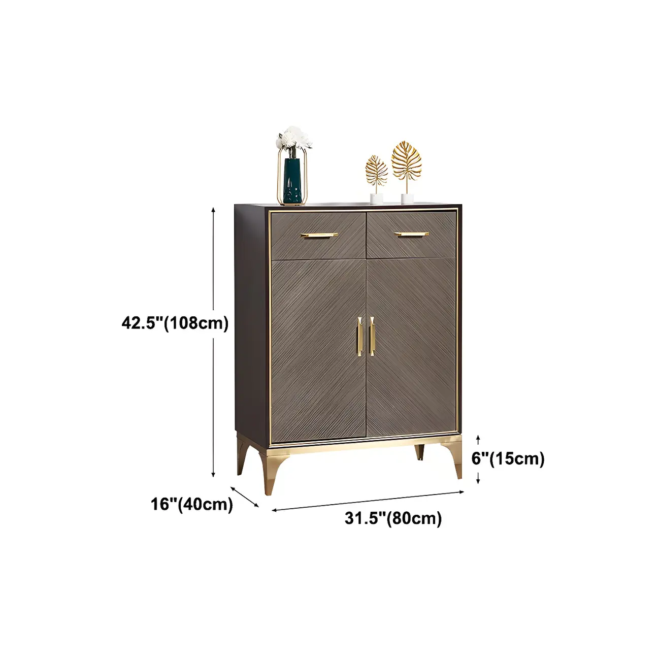 Glam Wooden Sideboard with Drawers & Adjustable Shelves #size