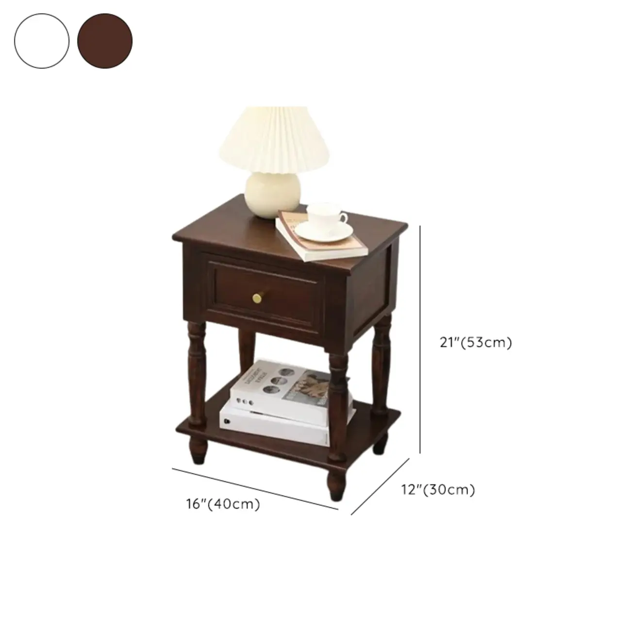 1-Drawer Brown Wood End Table for Small Space with Shelf #size