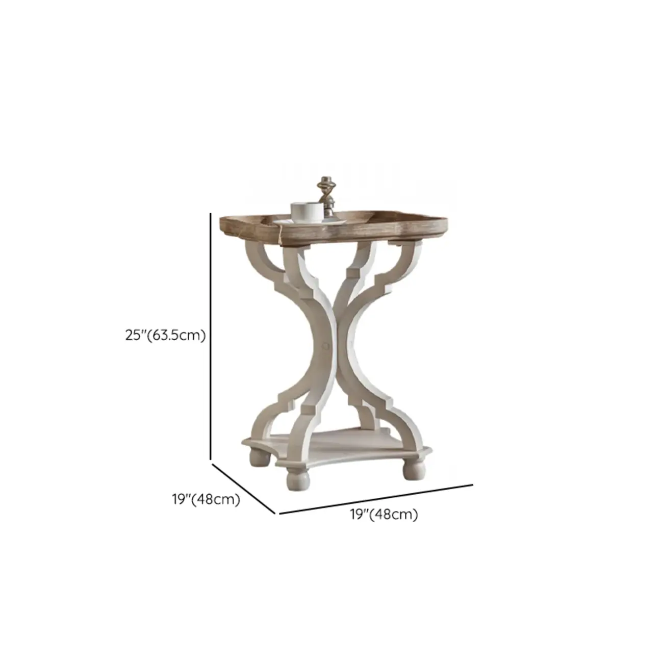 Rustic Wood Accent Side Table with Tray Top for Living Room #size