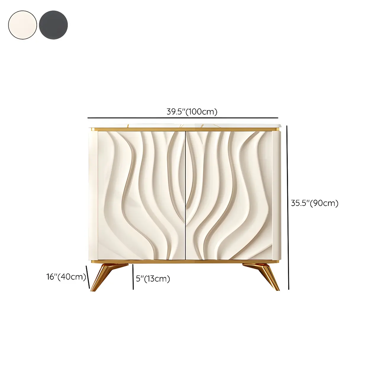 Glam Off-White Wooden Sideboard Cabinets with Carved Door #size
