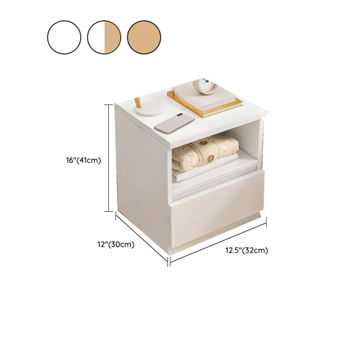 Simplistic Rectangular Wooden Bedside Table with Drawers #size