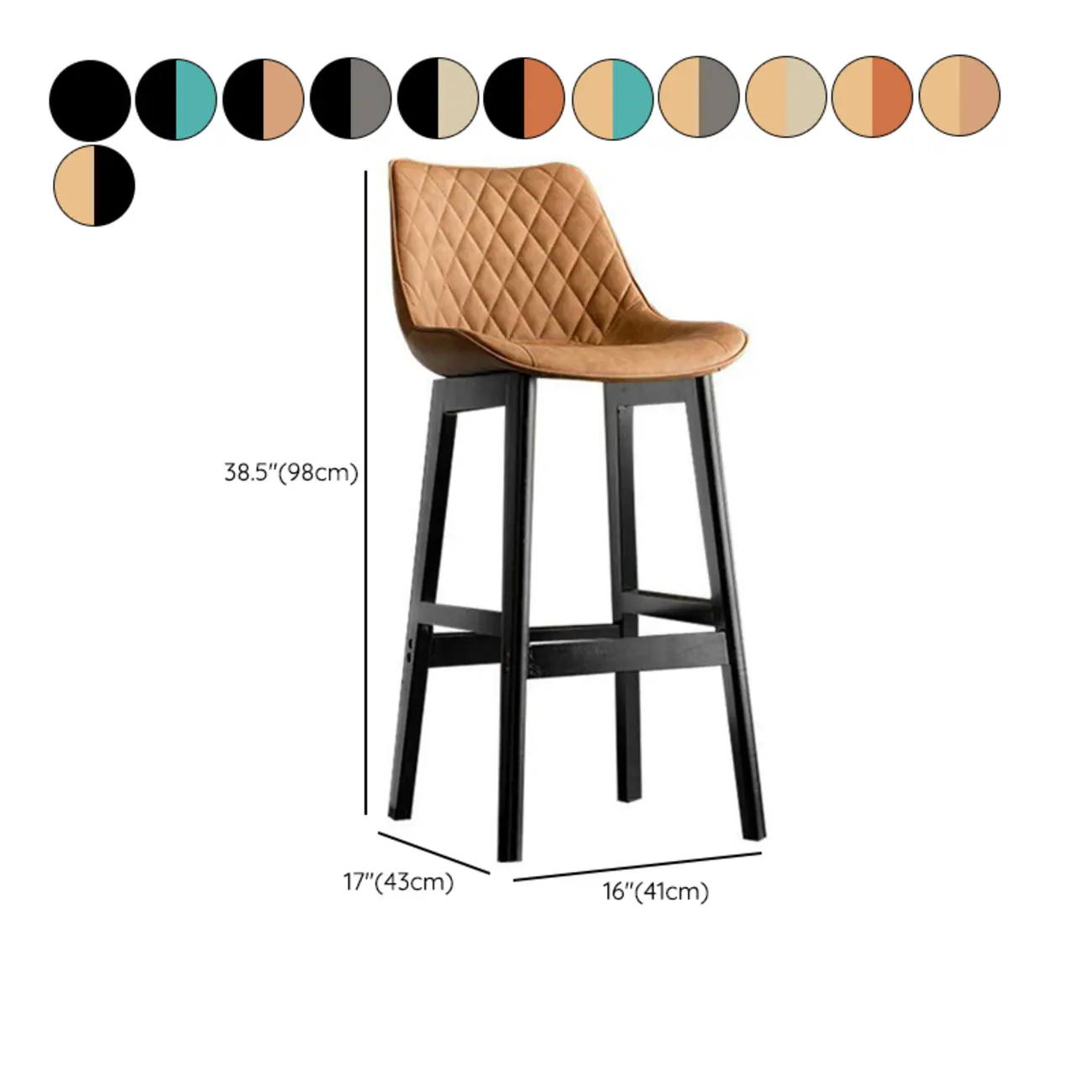 Retro Wooden Upholstered Bucket Bar Stools with Backrest #size