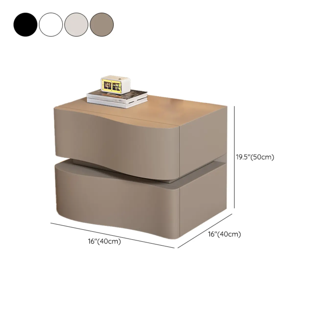 Stylish Solid Wood White Nightstand With 2 Drawer #size