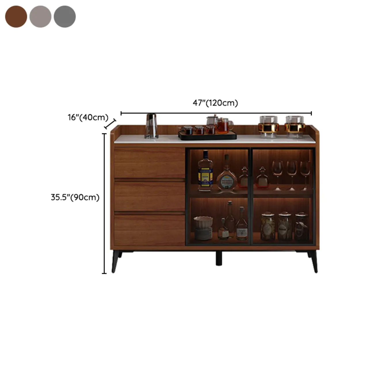 Modern Wood Freestanding Wine Cabinet with Drawers and Shelf #size