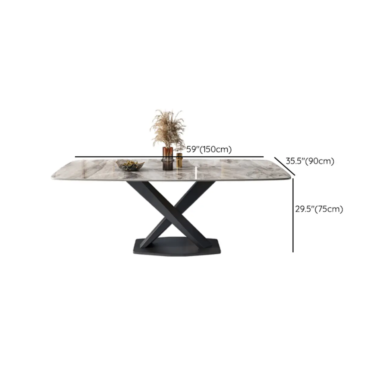 Modern Rectangular Glossy Gray Sintered Stone Dining Table Image - 7 #size