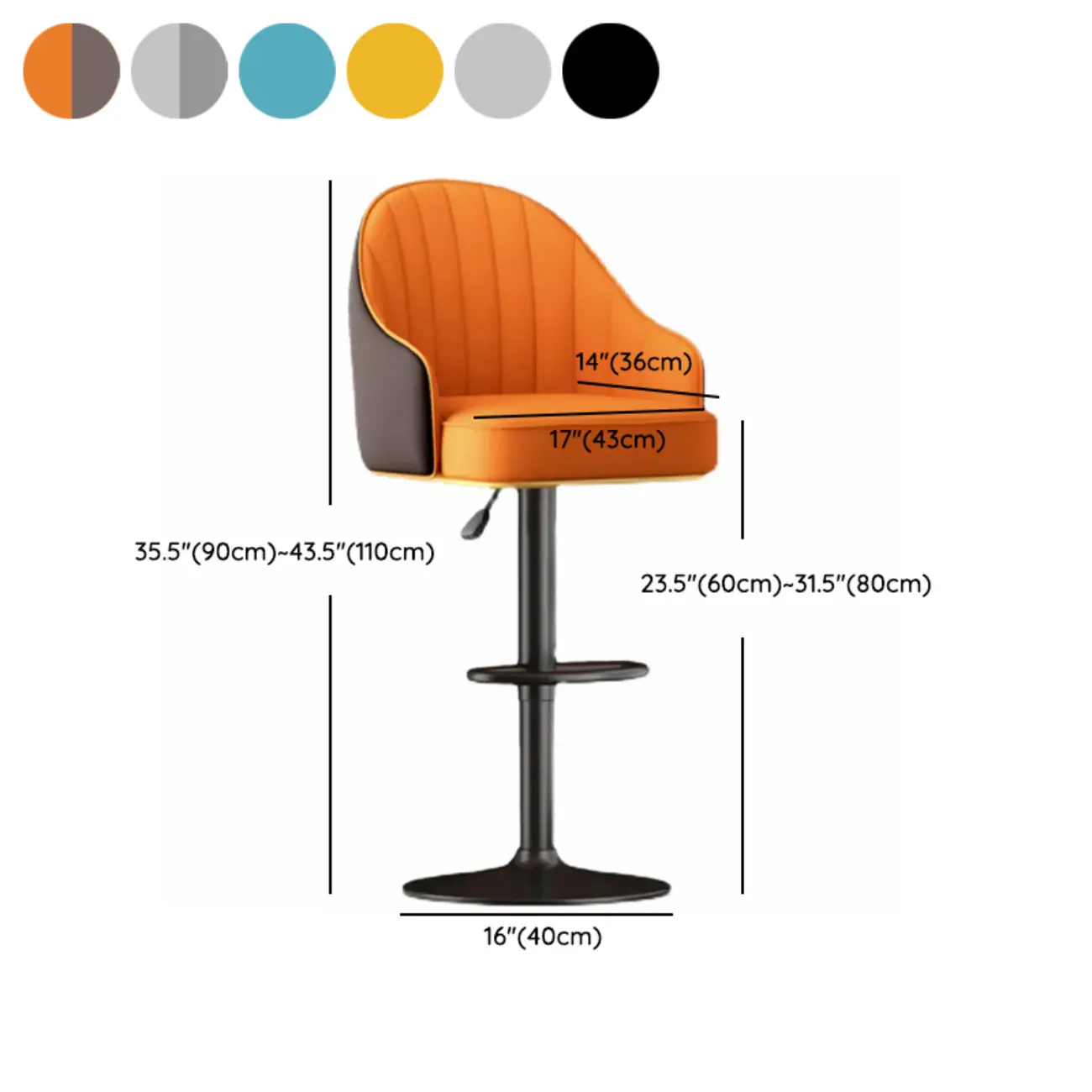 Durable Adjustable PU Leather Swivel Bar Stools with Armrest #size