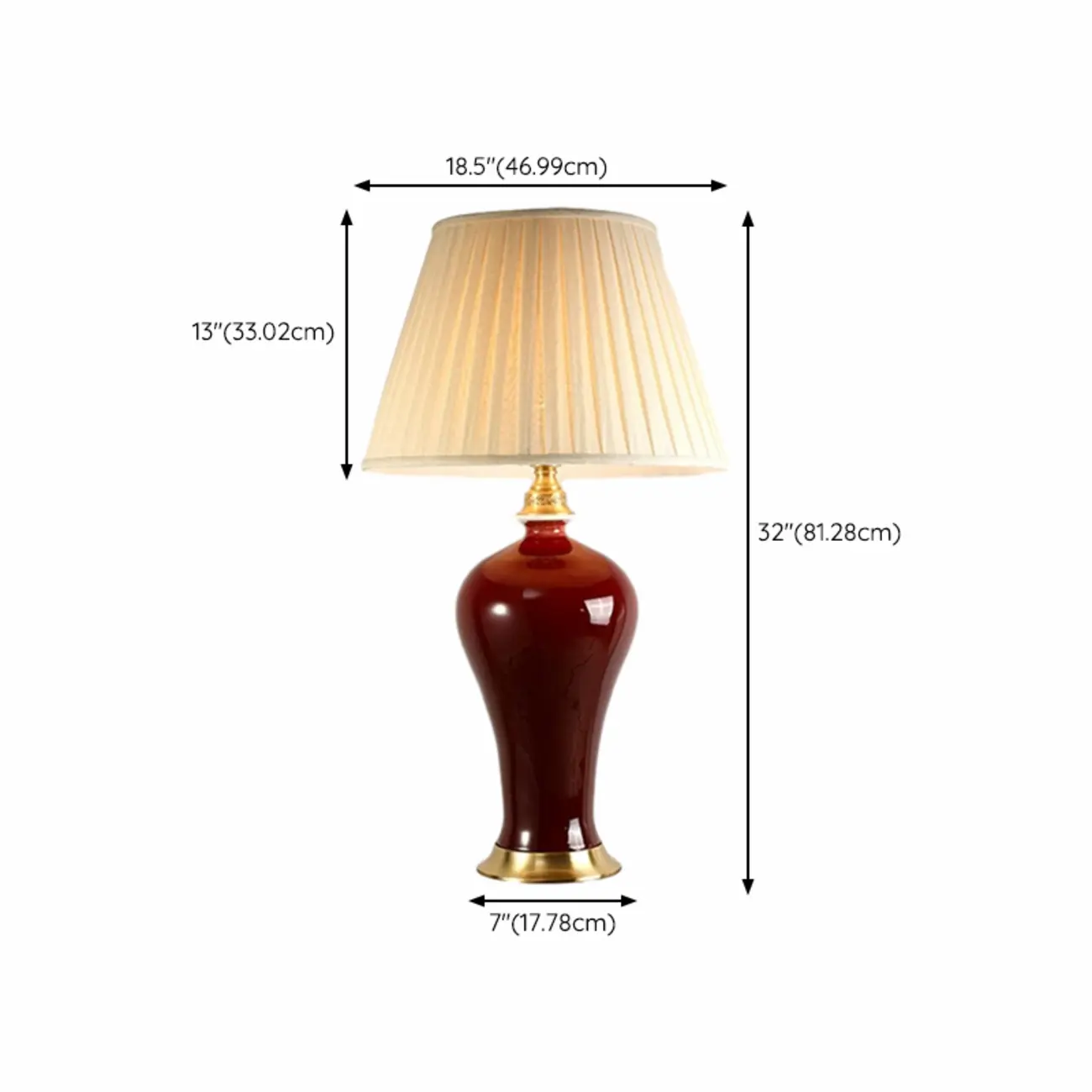 Red Geometric Ceramic Table Lamp With Button Switch And Fabric Shade #size