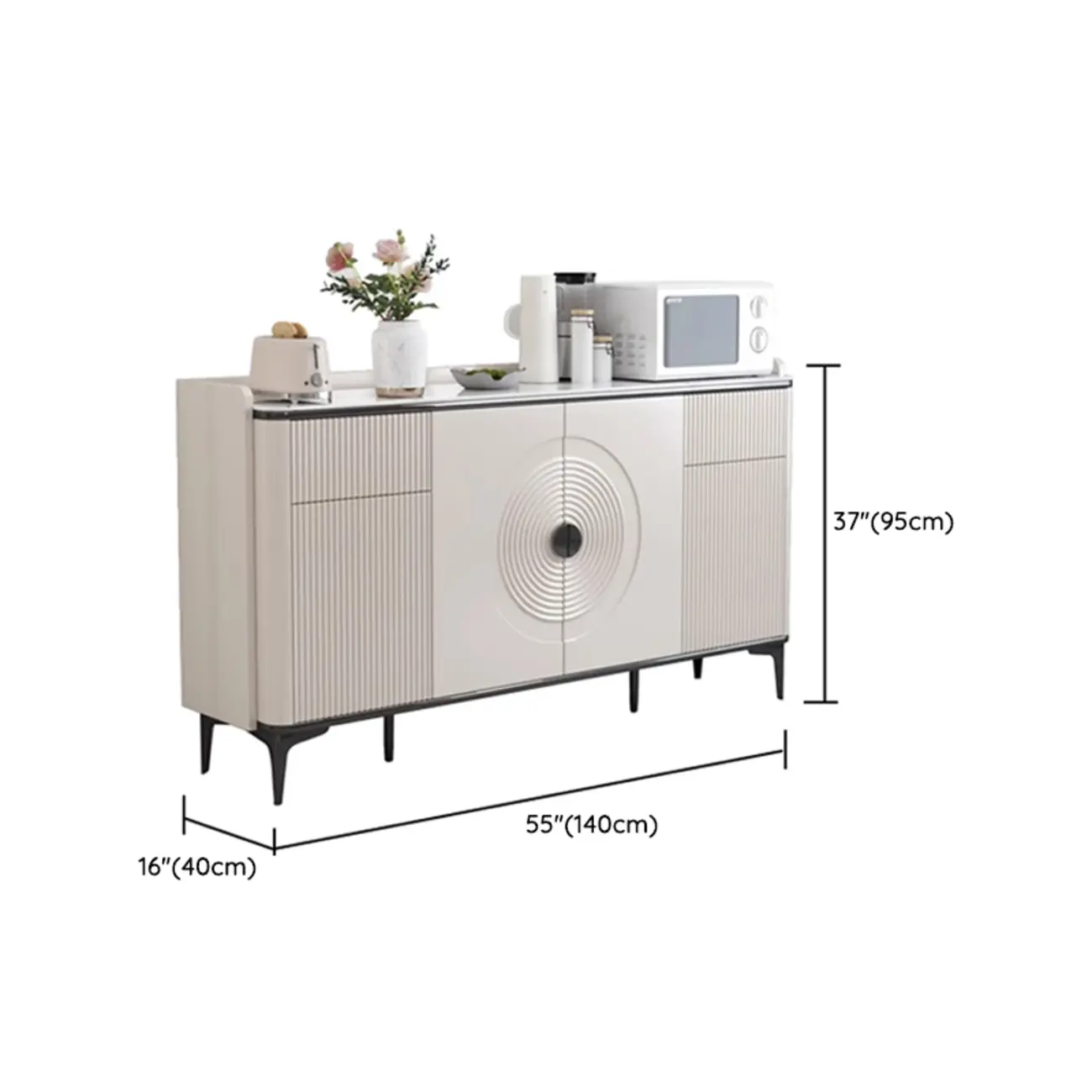Modern White Sideboard Cabinet with Stone Top and Shelves #size