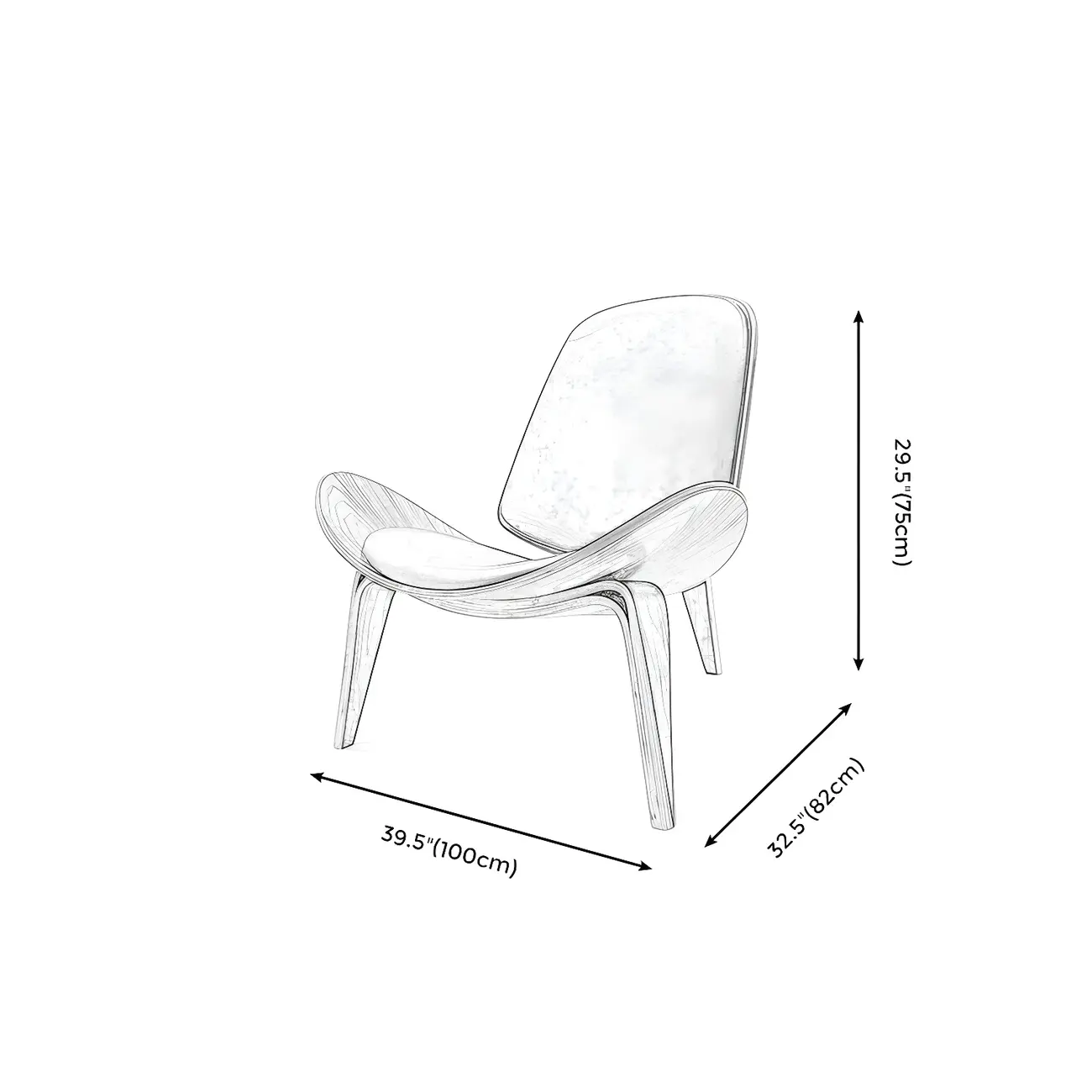 Scandinavian Leather/Linen Accent Chair with Wood Frame #size