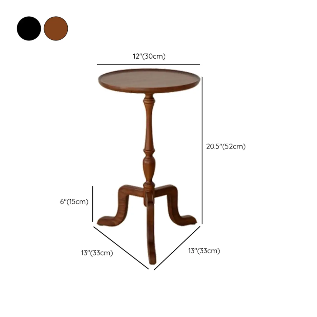 Solid Wood Round Tray Top End Table with Tripod Base for Living Room #size