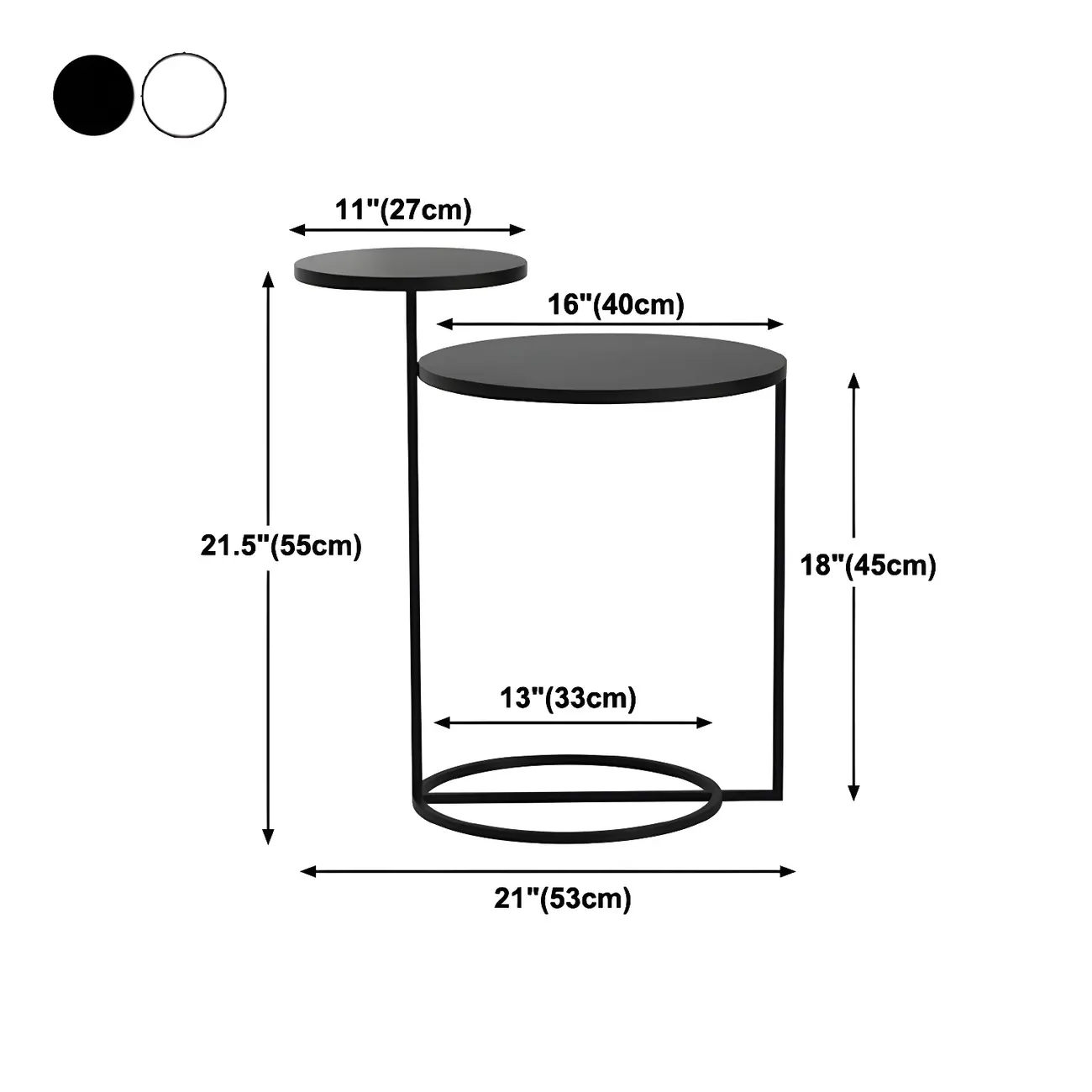 Minimalist Round Metal Bedside Table in Black without Storage #size