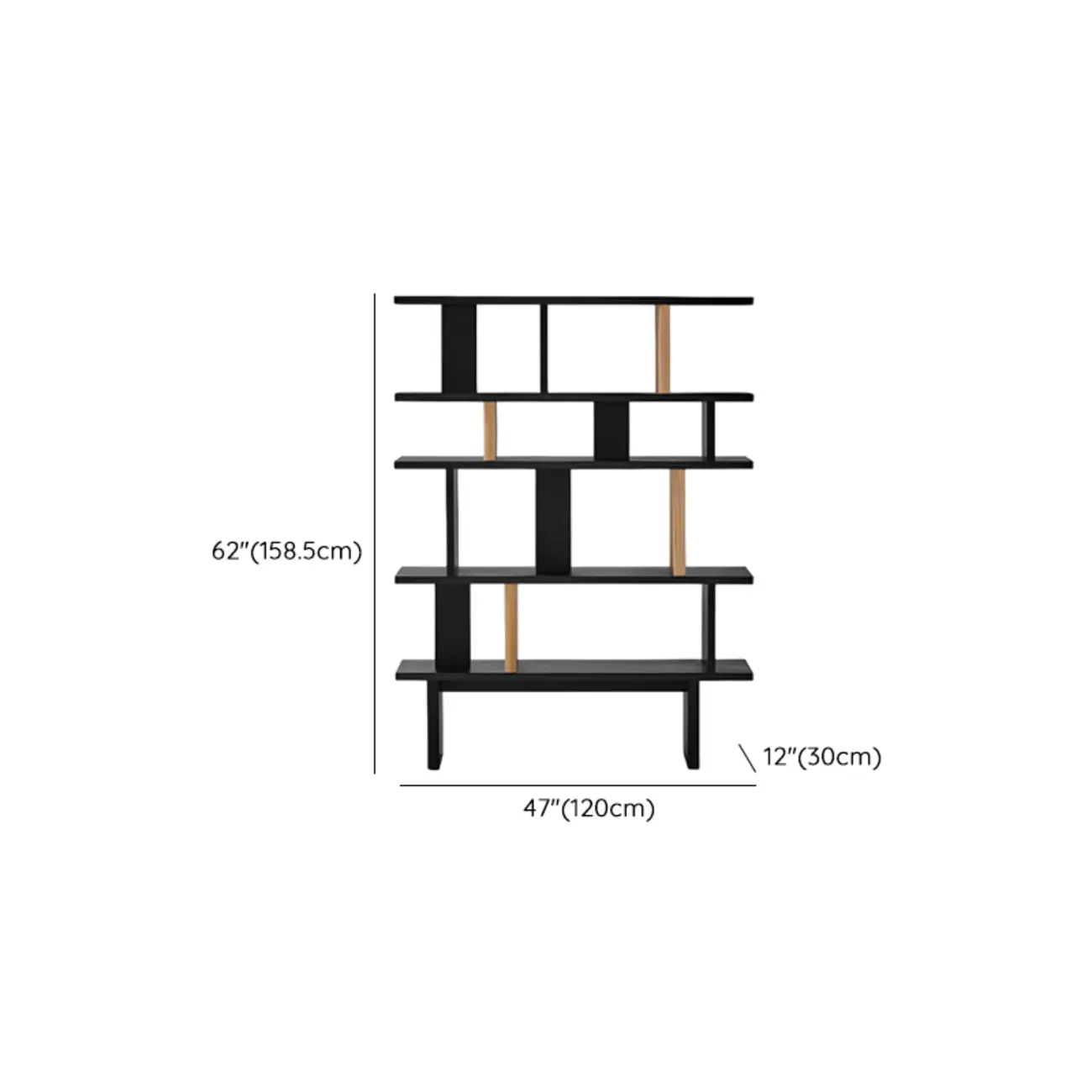 Modern Black Geometric Wooden Office Bookcase with Shelves #size