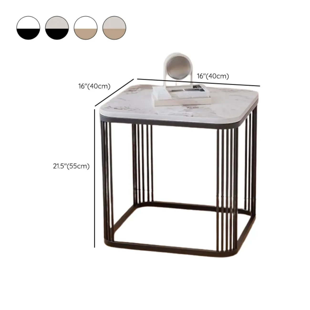 Glam Square Metal & Marble End Table for Living Room #size