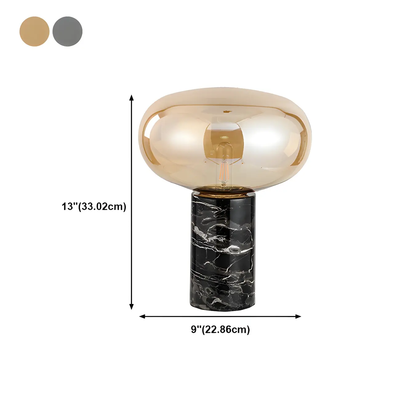 Modern Smoke Grey Glass Dome Table Lamp for Living Room #size