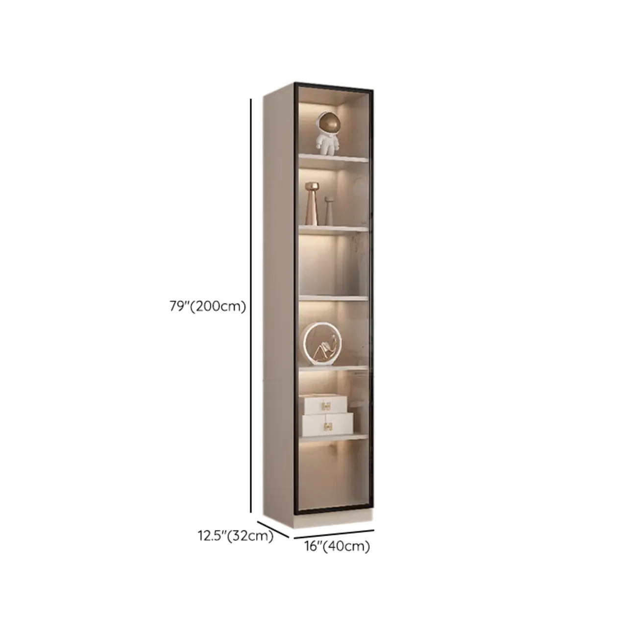 Elegant Natural Wooden Display Cabinet with LED Lighting #size