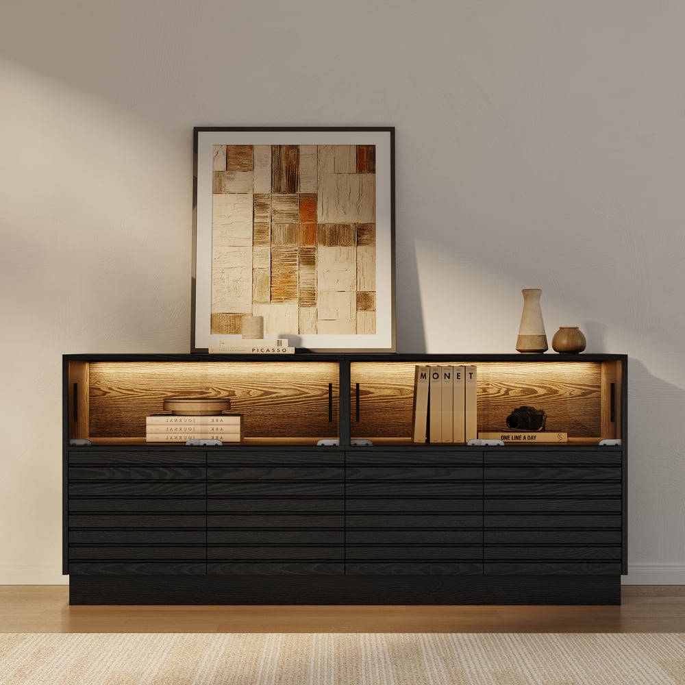 Modern Black Rectangular Wooden LED TV Stand | homeyfad