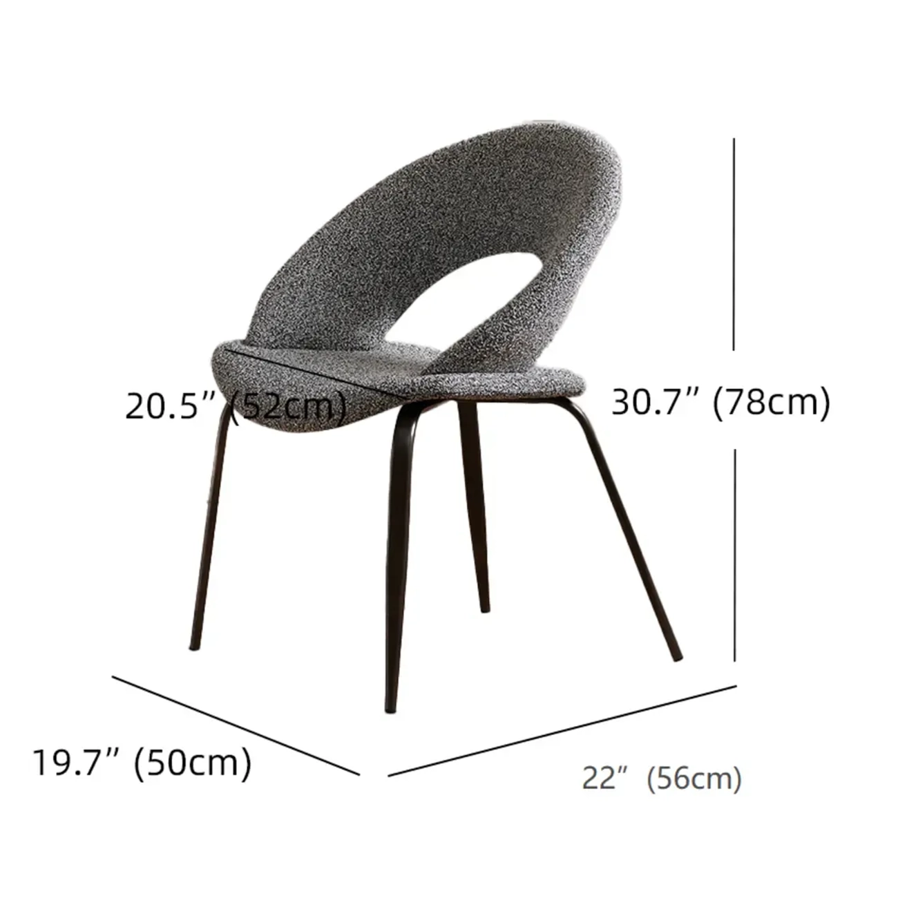 Modern Fabric Open Back Armless Dining Chair with Metal Legs #size