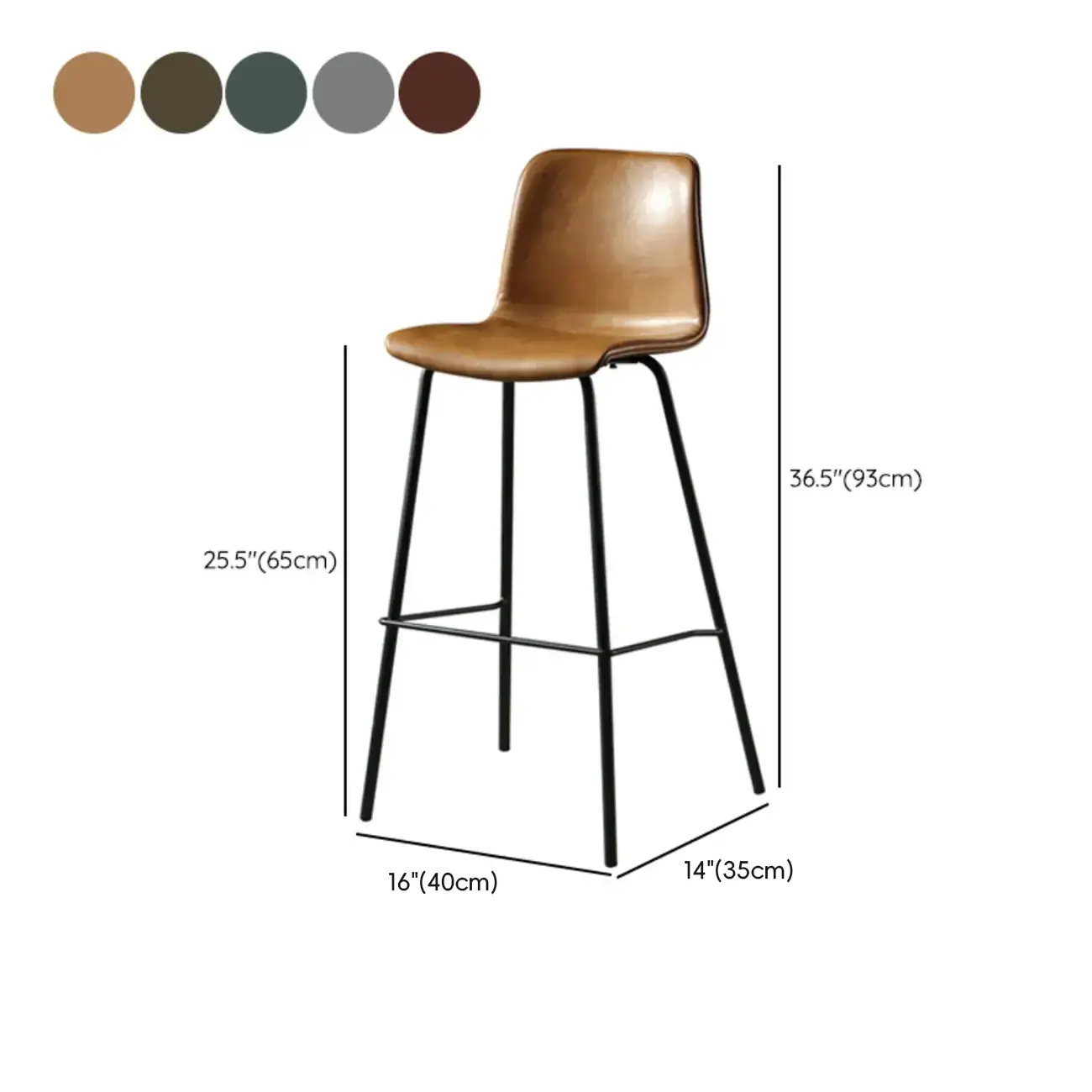 Industrial Metal Frame Leather Bar Stool with Footrest #size
