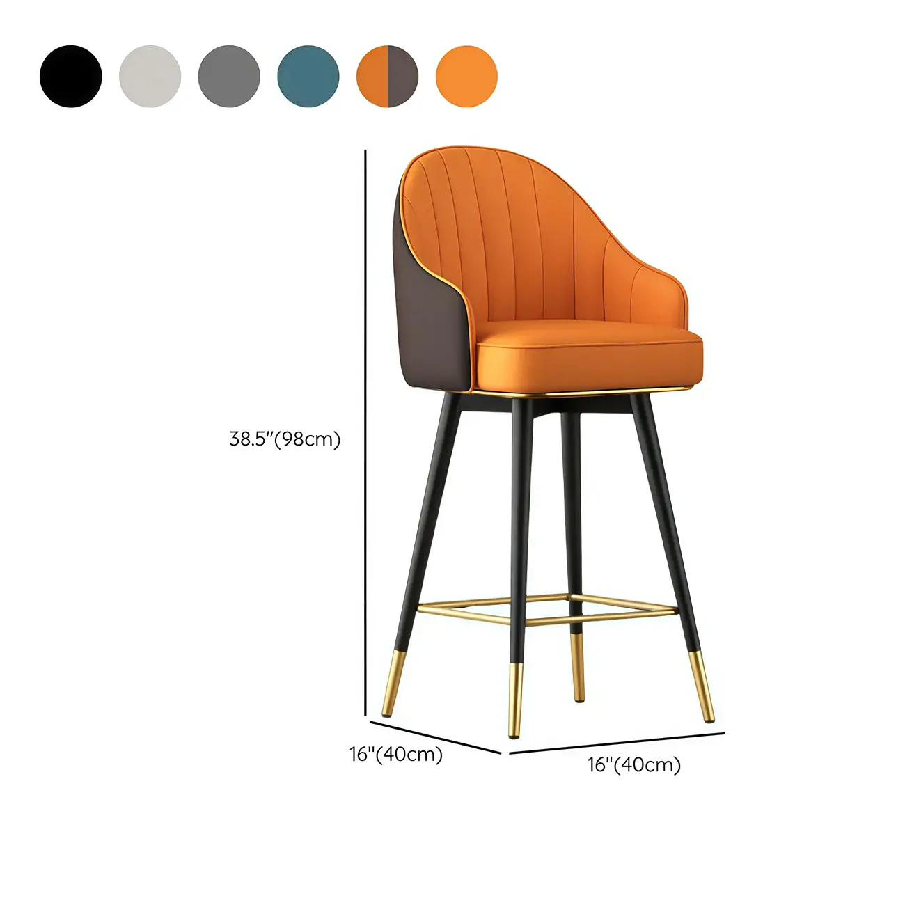 Art Deco Leather Swivel Bucket Cushioned Bar Stool #size