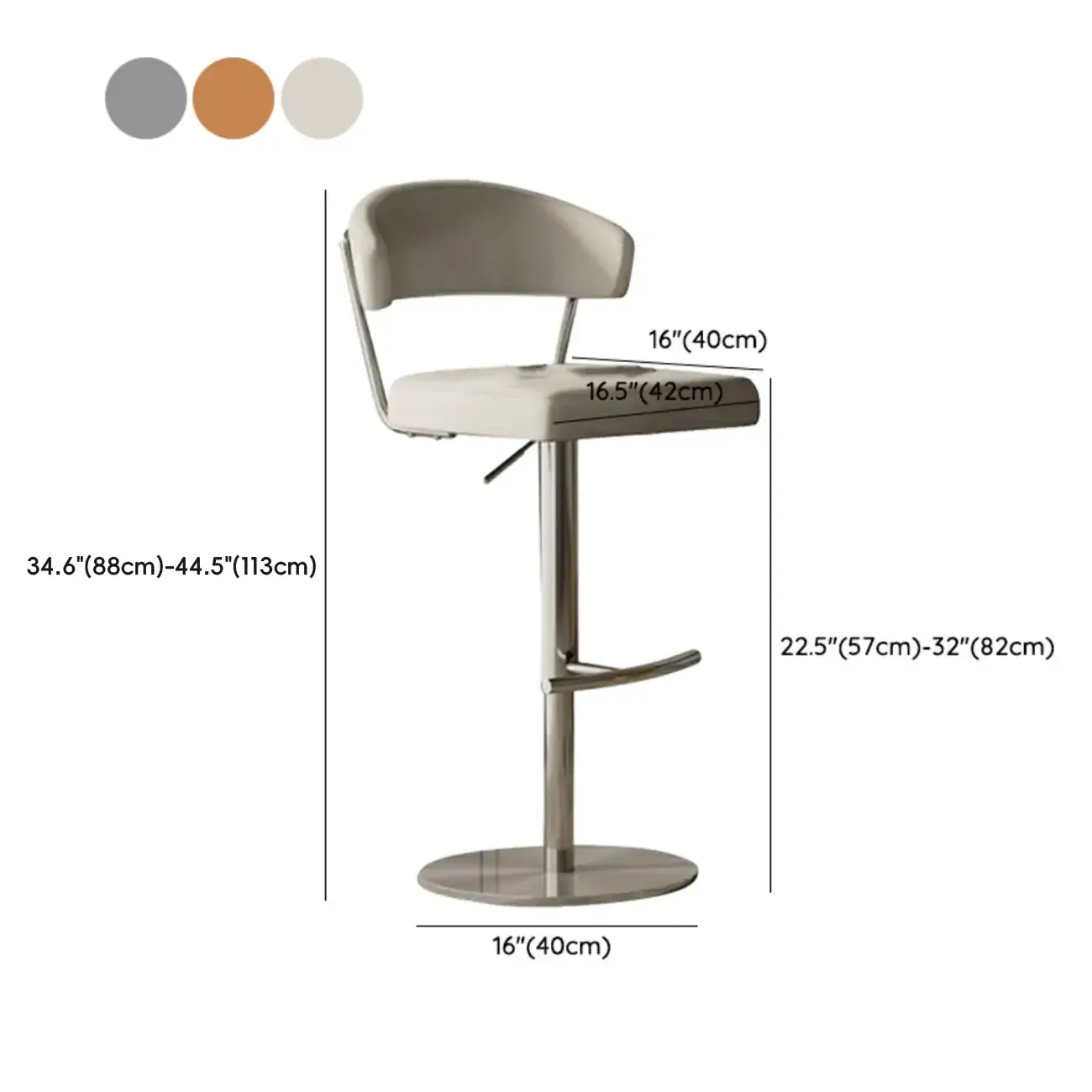 Durable Upholstered Swivel Bar Stools with Adjustable Height #size