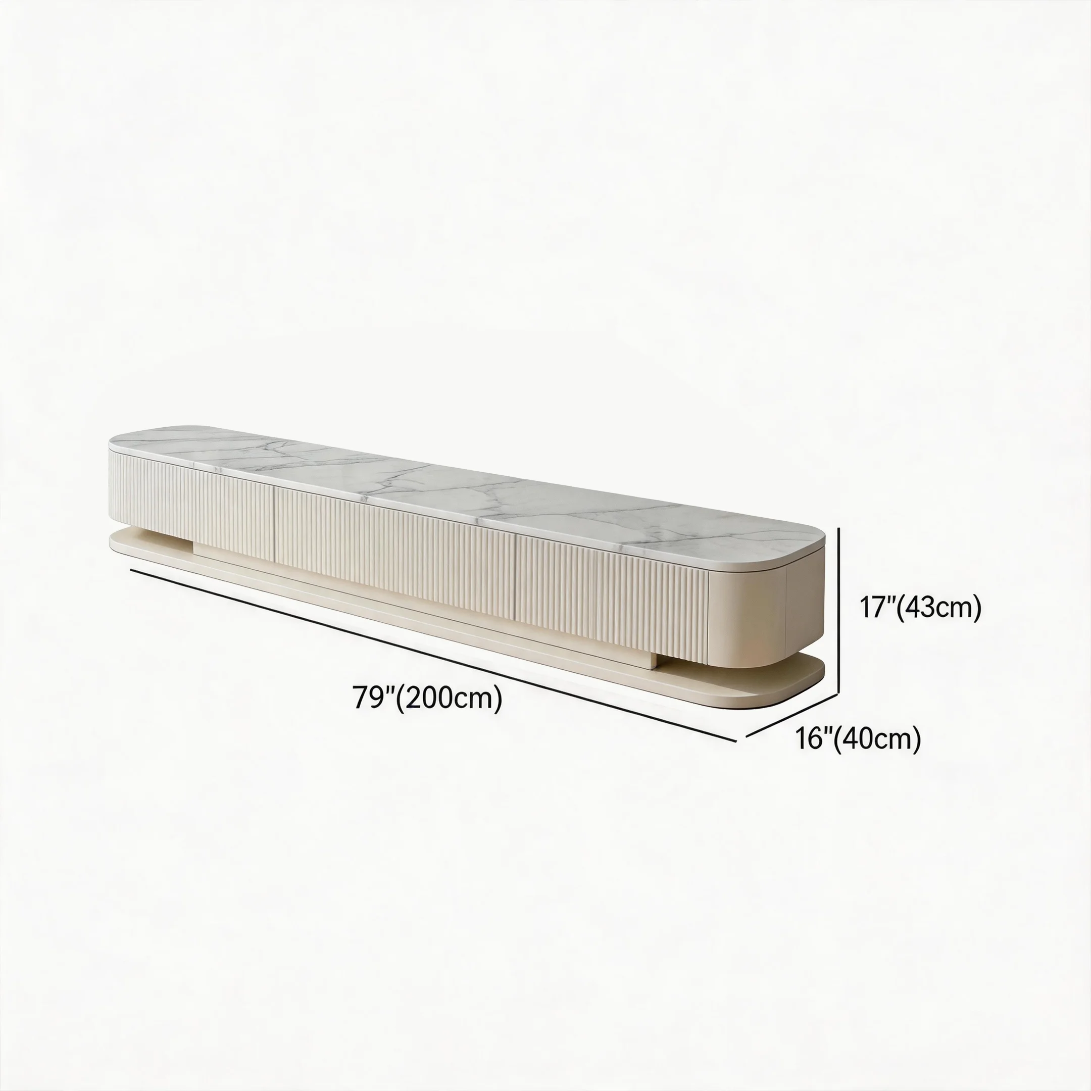 79" White Modern Wood Long Fluted TV Stand with Drawers #size
