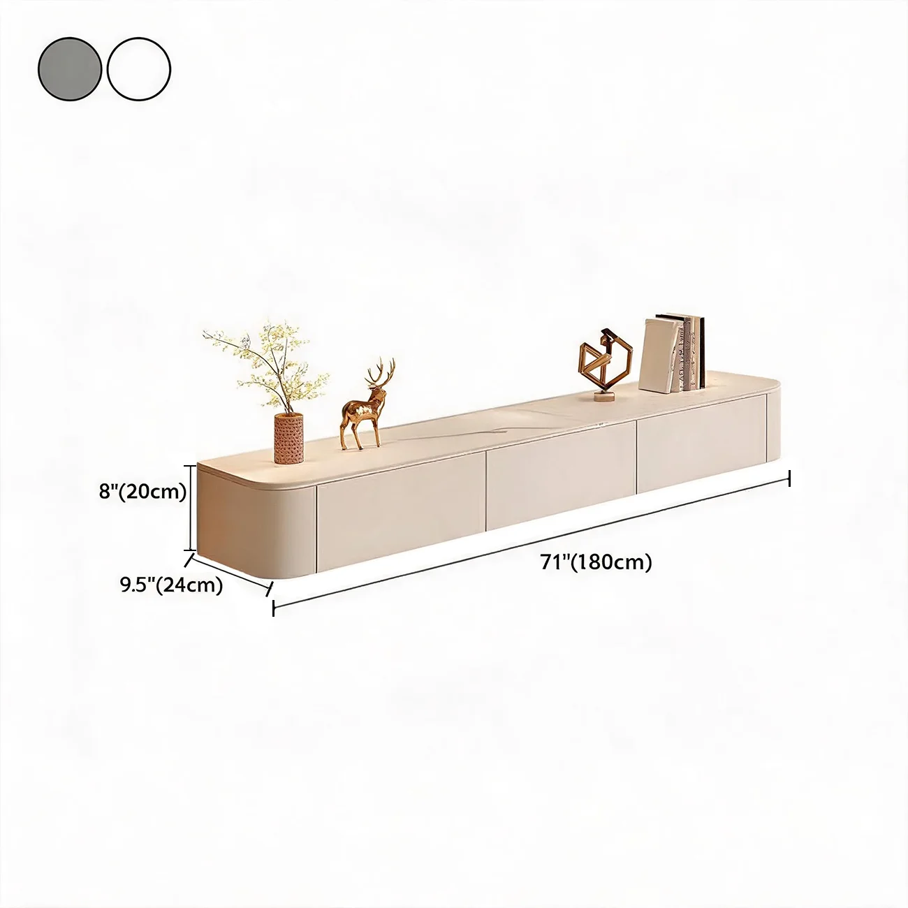 Modern Stone Floating TV Stand with Storage in White Image - 12
