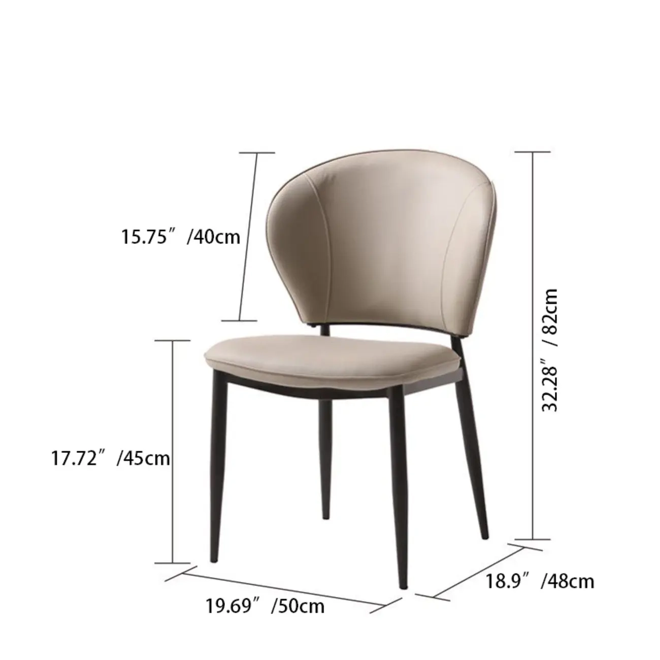 Contemporary Leather Open Curved-back Dining Chairs Set Of 2 #size