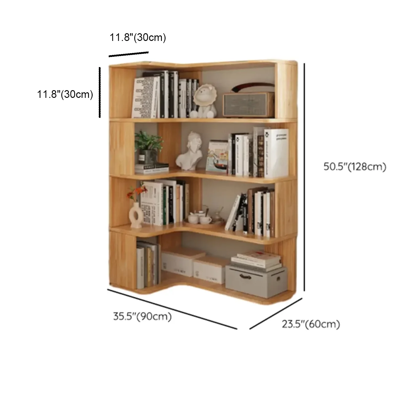 Natural Finish L-Shaped Vertical Wood Open Back Bookcase Image - 15