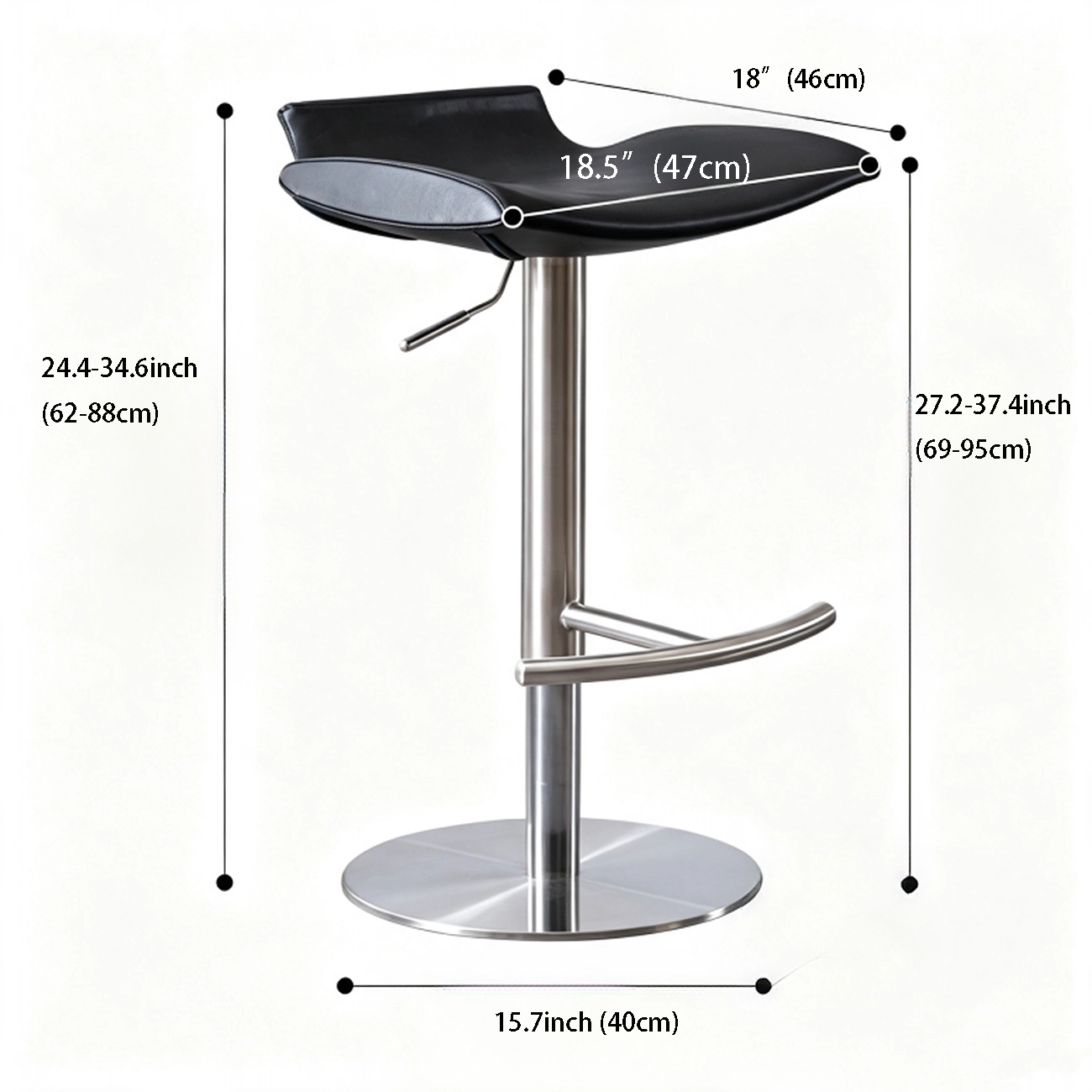 Modern Gray Swivel Metal Frame Adjustable Bar Height Stools #size