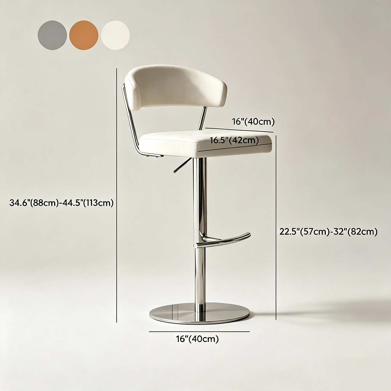 Modern Upholstered Leather Swivel Bar Stools with Adjustable Height #size