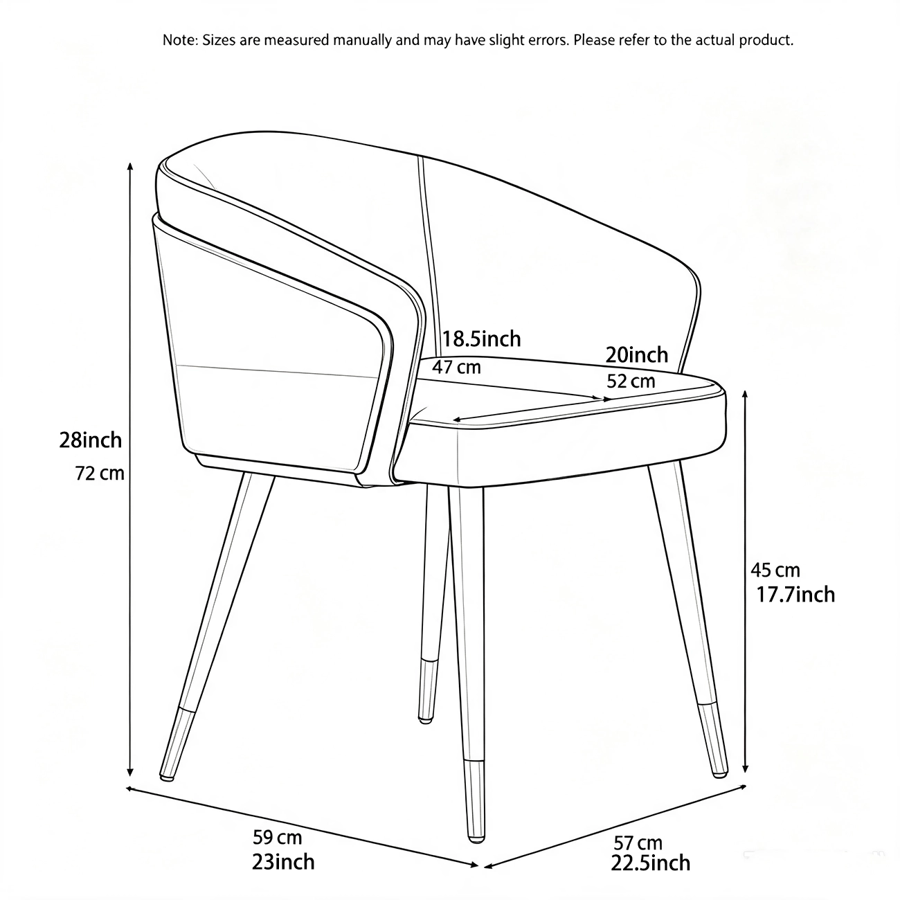 Modern Armrest Faux Leather Wood Dining Chair Low Back #size