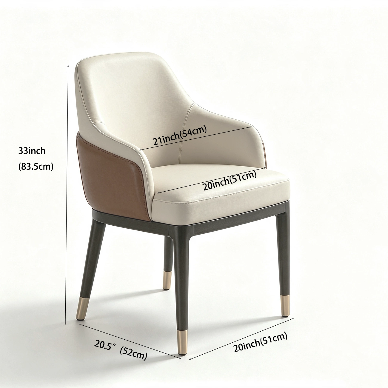 Modern Leather Sloped Arms Low Back Dining Chairs #size