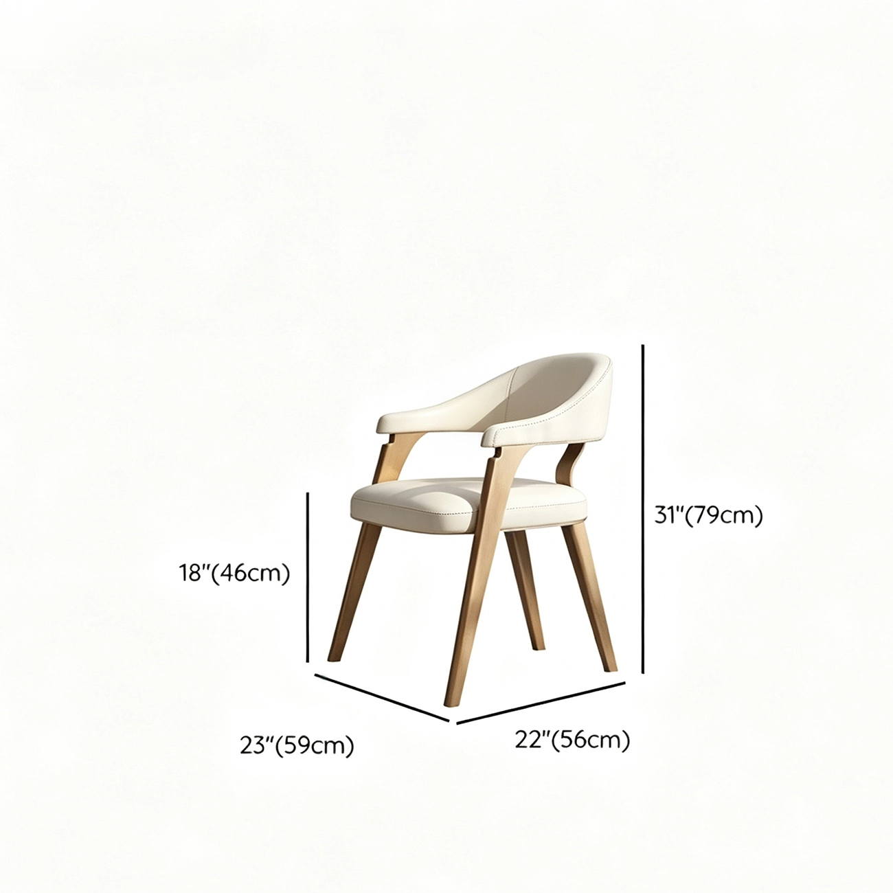 Modern Genuine Leather Champagne Gold Dining Room Arm Chair #size