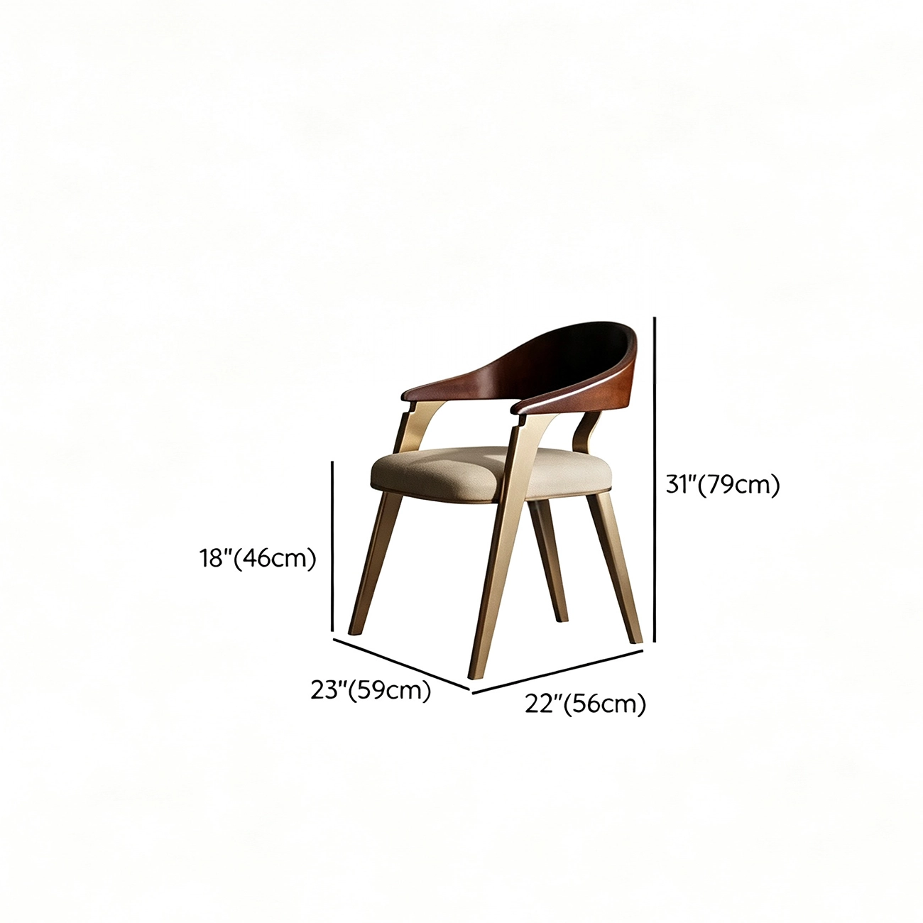 Luxury Curved Back Genuine Leather Dining Chair Armrest #size