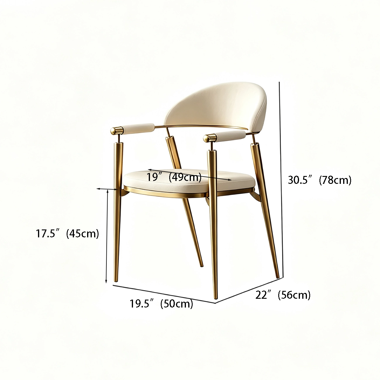 Luxury Armrest Genuine Leather Dining Chair with Gold Legs #size