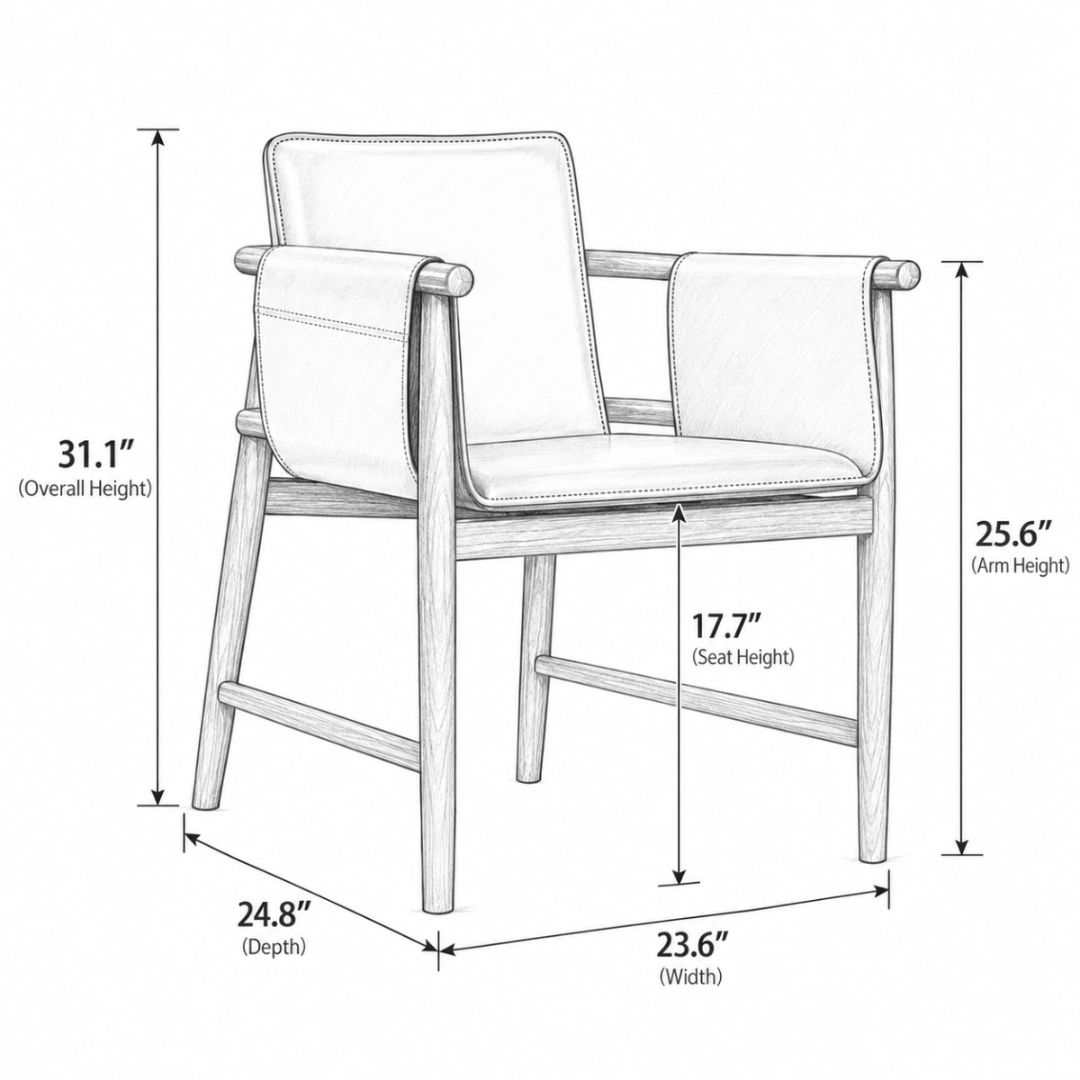 Mid-century Faux Leather Arm Dining Chair With Solid Ash Wood Frame Image - 17