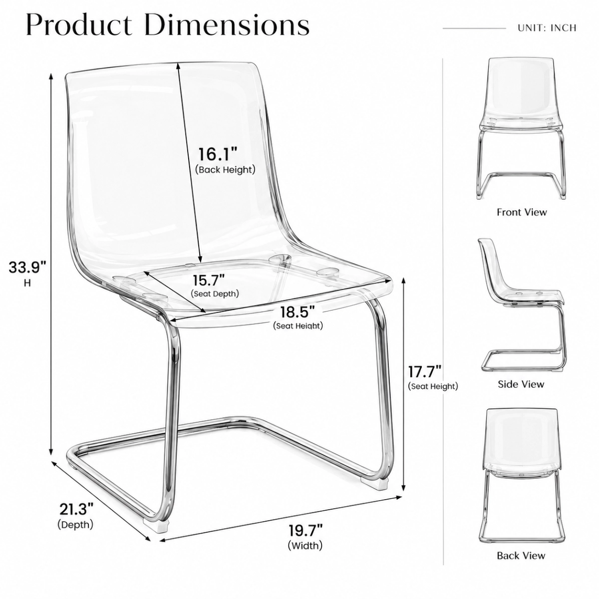 Modern Solid Back Armless Acrylic Dining Chairs Image - 8