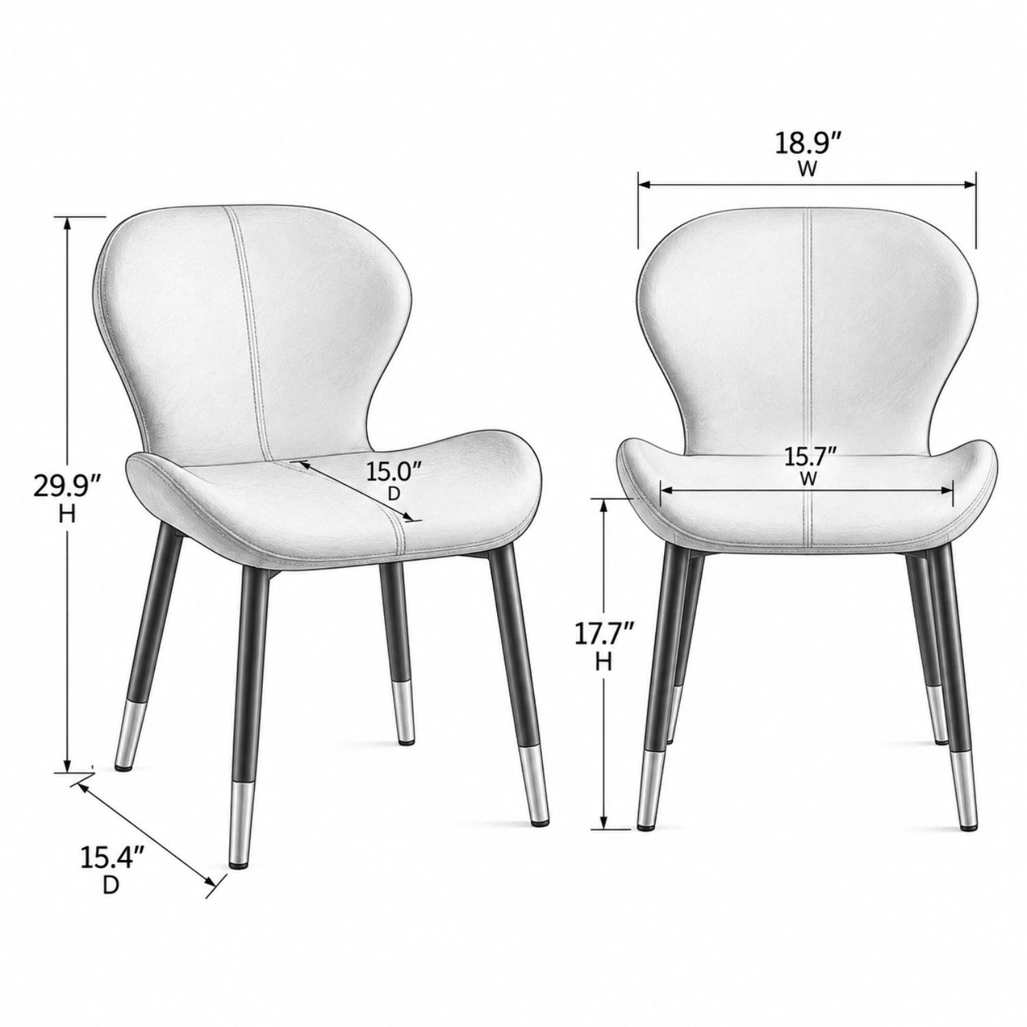 Modern Wingback Faux Leather Upholstered Dining Chair with Metal Frame Image - 17