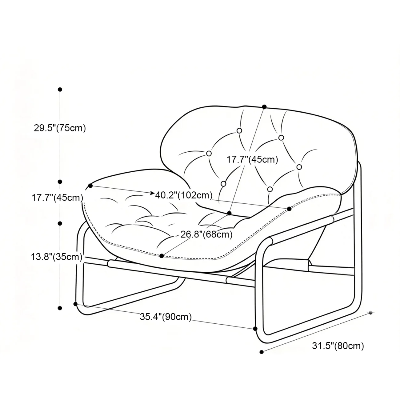 Oversized Modern Tufted Back Faux Leather Accent Armchair Image - 15
