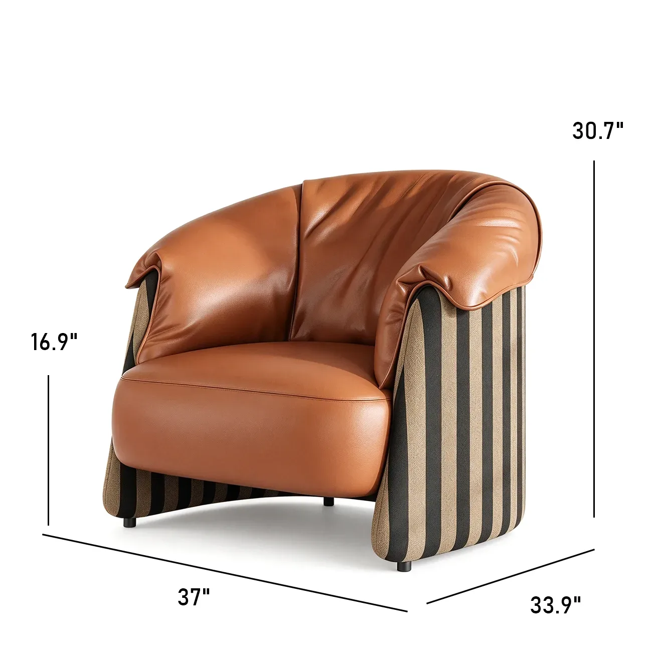 Modern Vintage Brown Top-Grain Leather Barrel Accent Chair Image - 13 #size