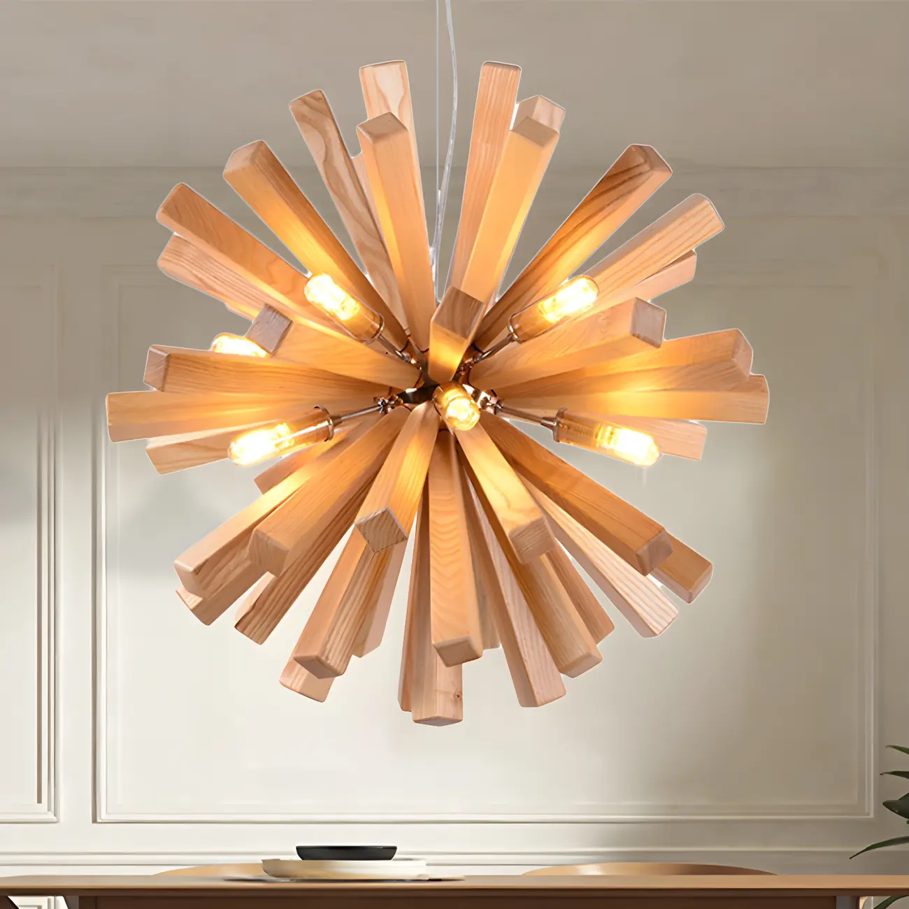 Modern Wood Starburst Chandelier for Dining Room Image - 1 | homeyfad
