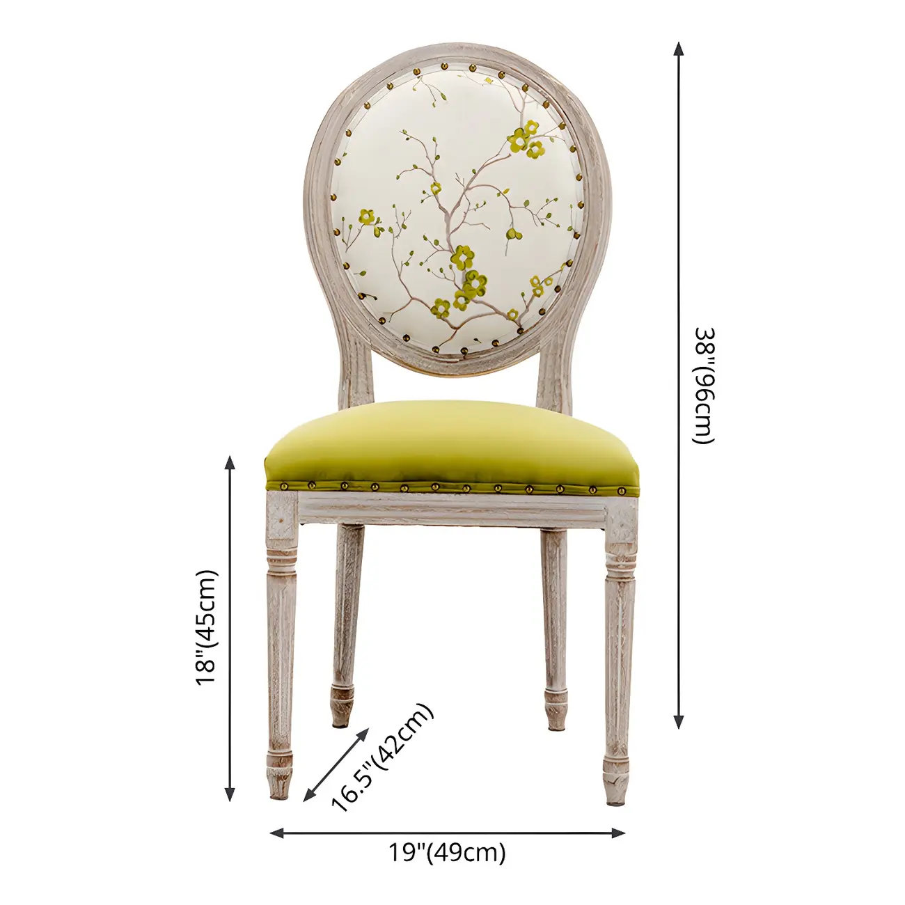 French Country Upholstered Oval Round Back Dining Chairs Solid Wood #size