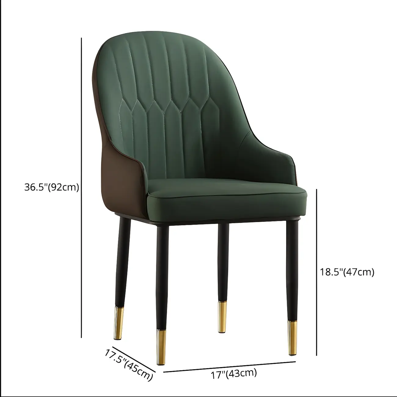 Contemporary Leather Armrest Dining Chair Curved Back #size