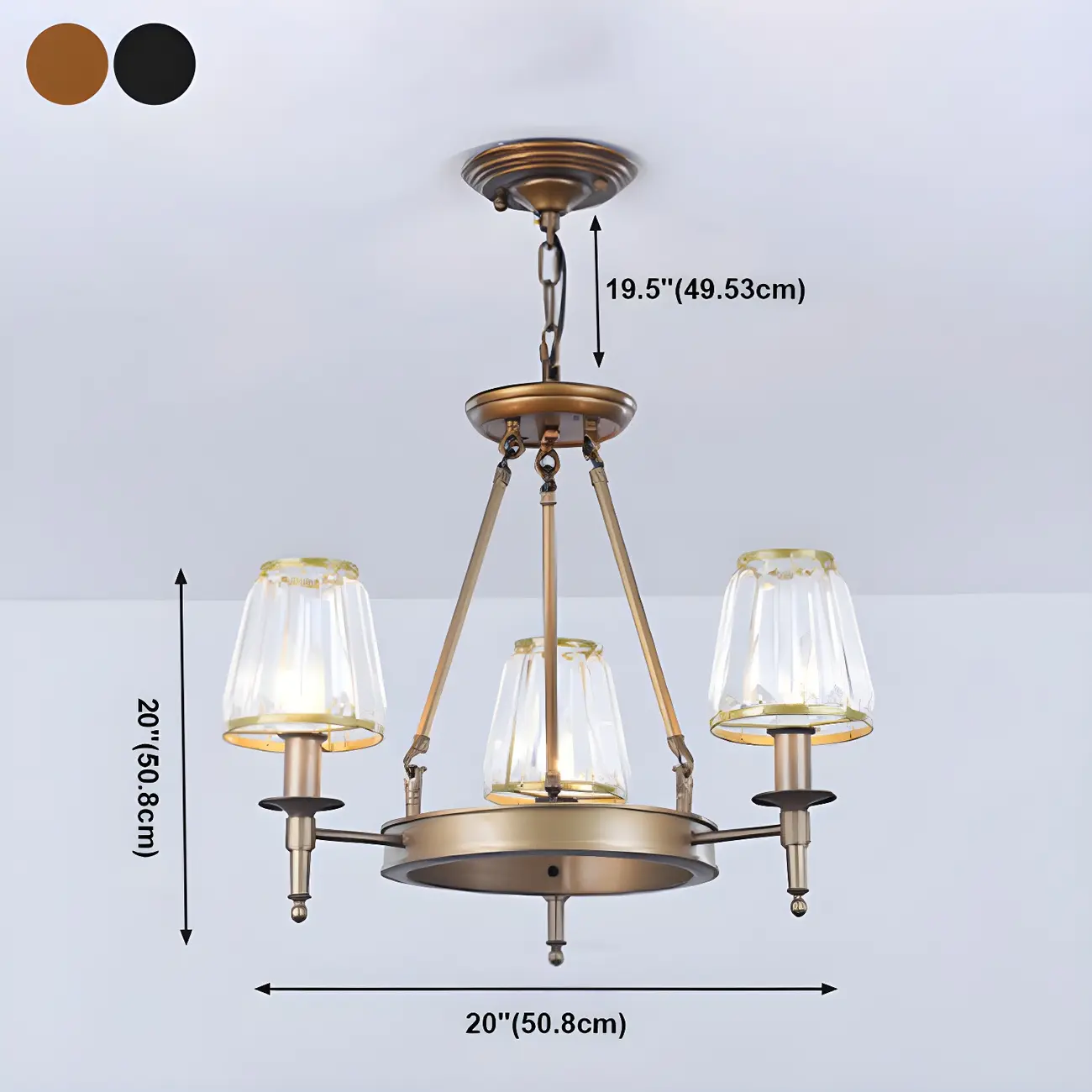 Rustic Crystal Glass Shade Hoop Chandelier with Adjustable Chain #size