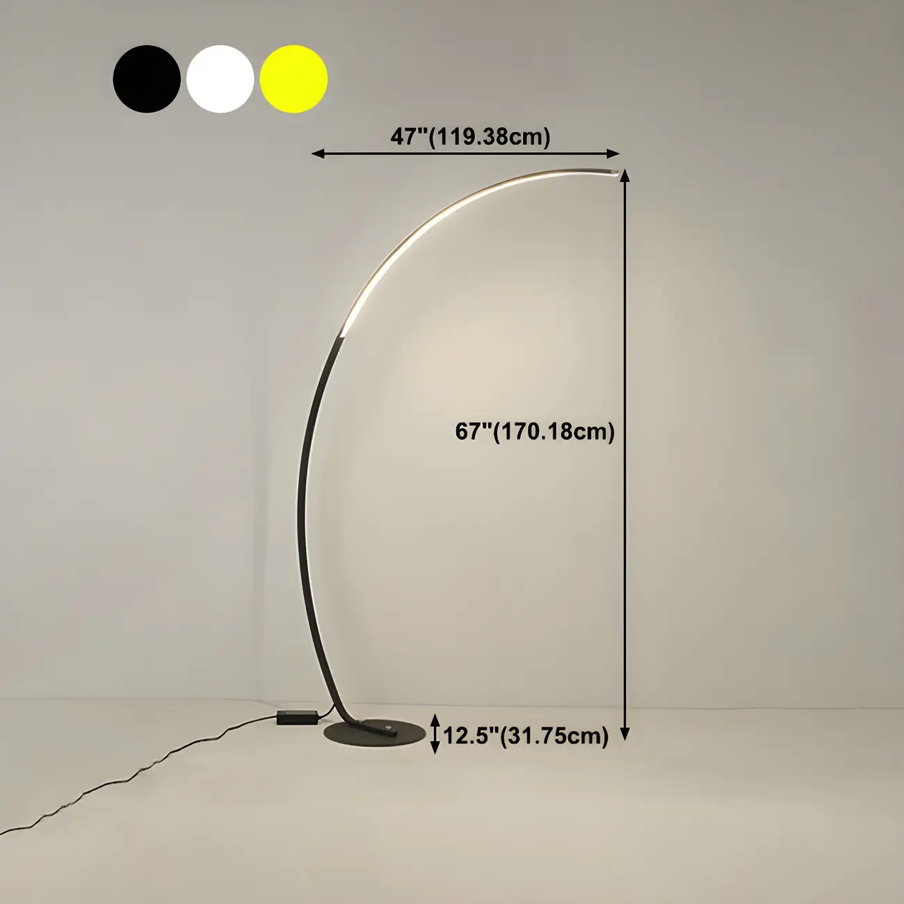 Stylish Silica Gel Metal Linear Arc LED Floor Lamp #size