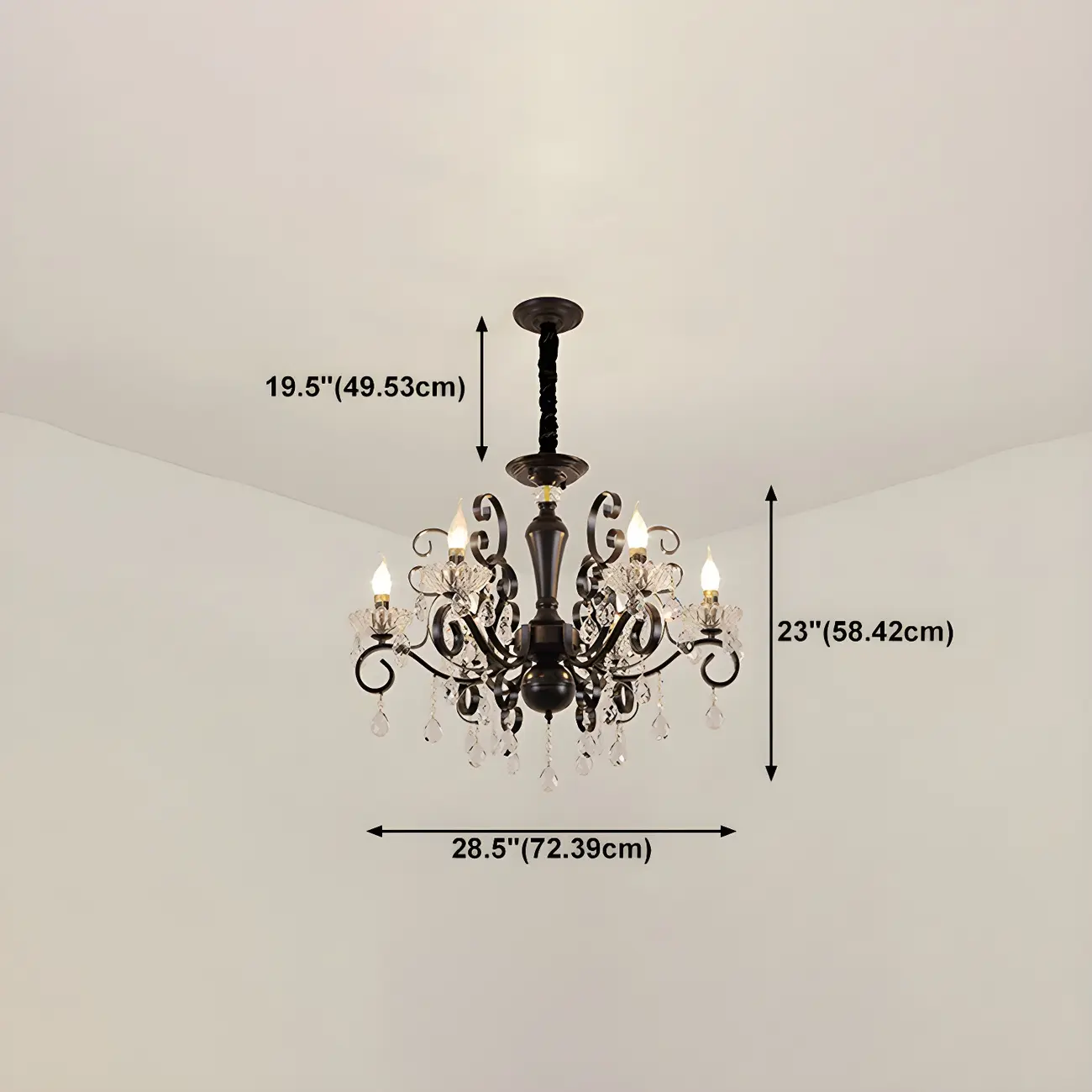 Traditional Black Classic Crystal Candelabra Chandelier #size